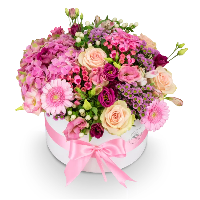 Box růžových květin